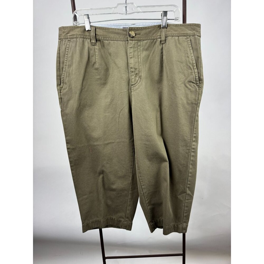 Liz Claiborne Womens Petite 16 Khaki Button-Front Cotton Pants